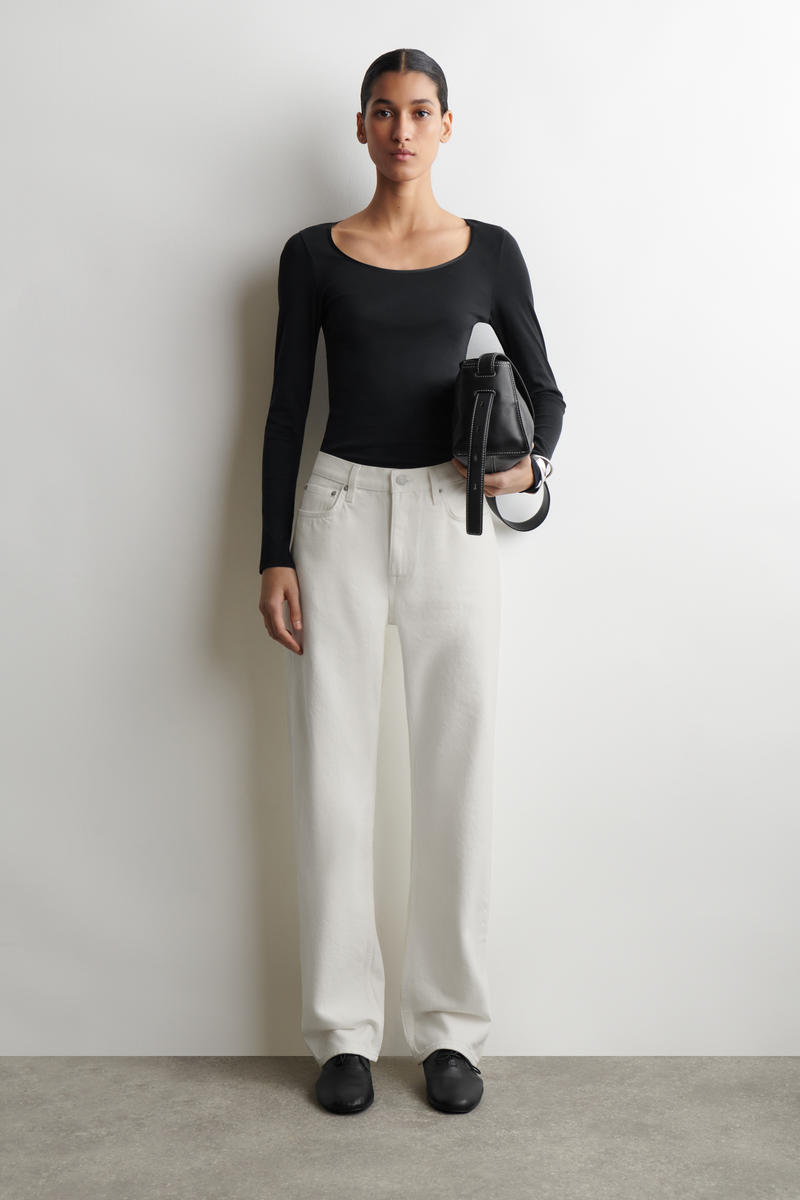 COS サテントリム　コットンジャージー　ロングスリーブトップス