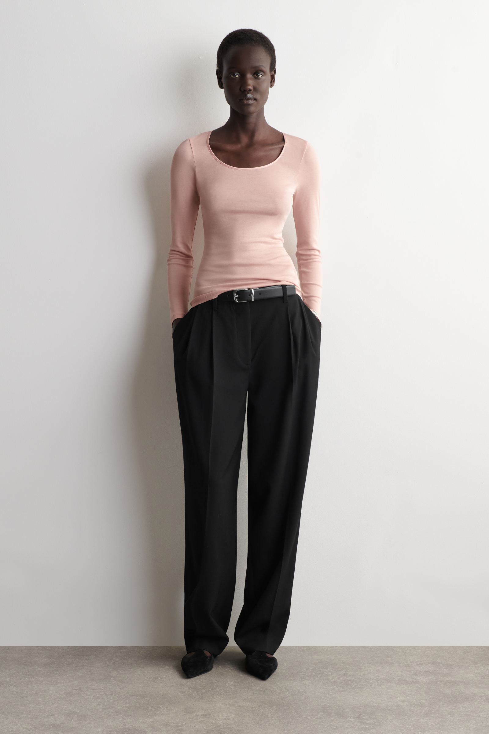 SATIN-TRIMMED COTTON-JERSEY LONG-SLEEVED TOP サテントリム コットン