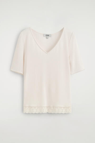 COS レーストリムリブVネックTシャツ