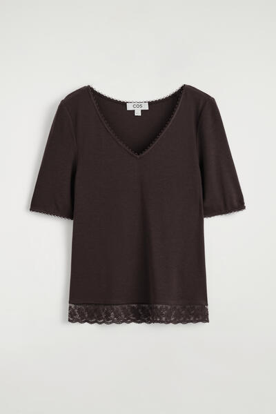 COS レーストリムリブVネックTシャツ