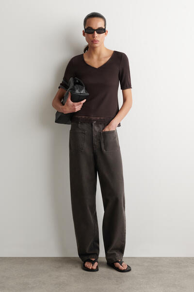 COS レーストリムリブVネックTシャツ