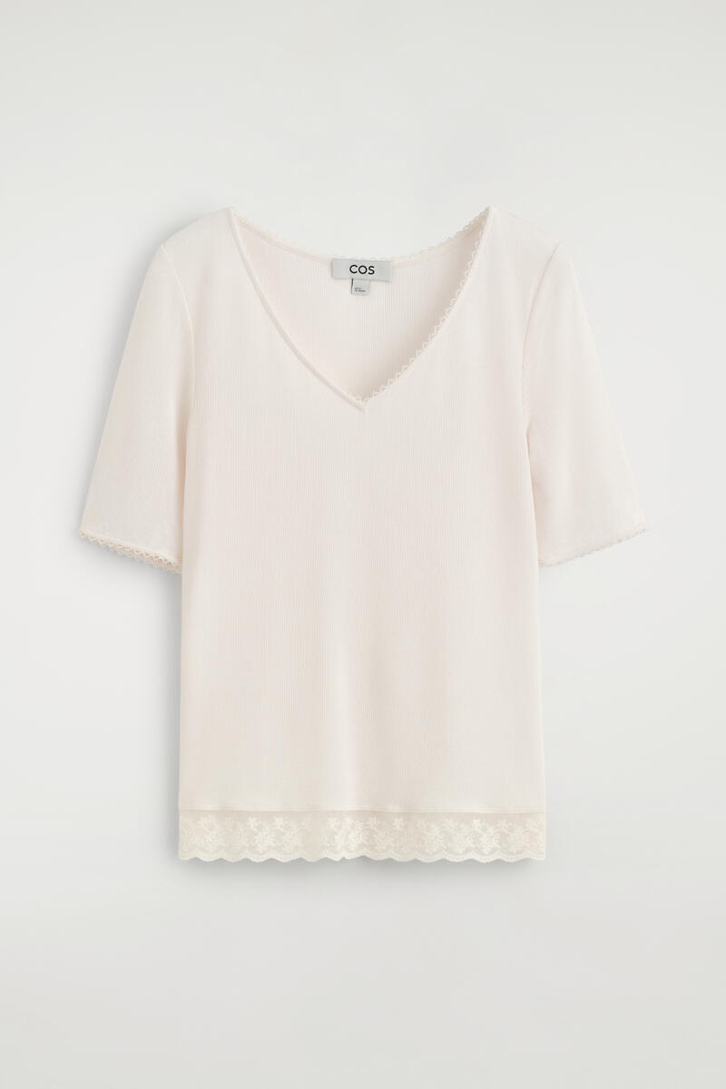 COS レーストリムリブVネックTシャツ