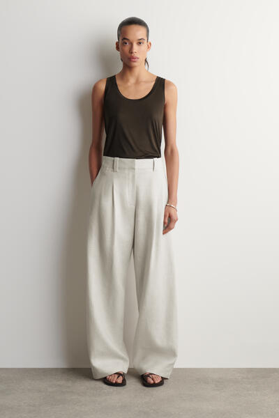 BUCKLE-DETAIL LINEN BALLOON-LEG TROUSERS