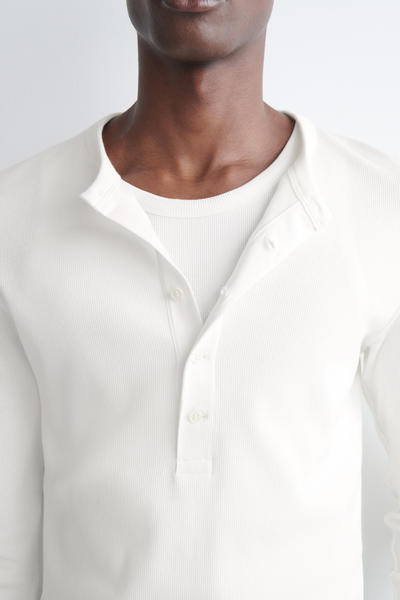 COS リブ編み コットン長袖ヘンリーTシャツ