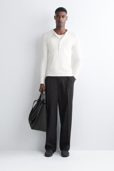 COS リブ編み コットン長袖ヘンリーTシャツ