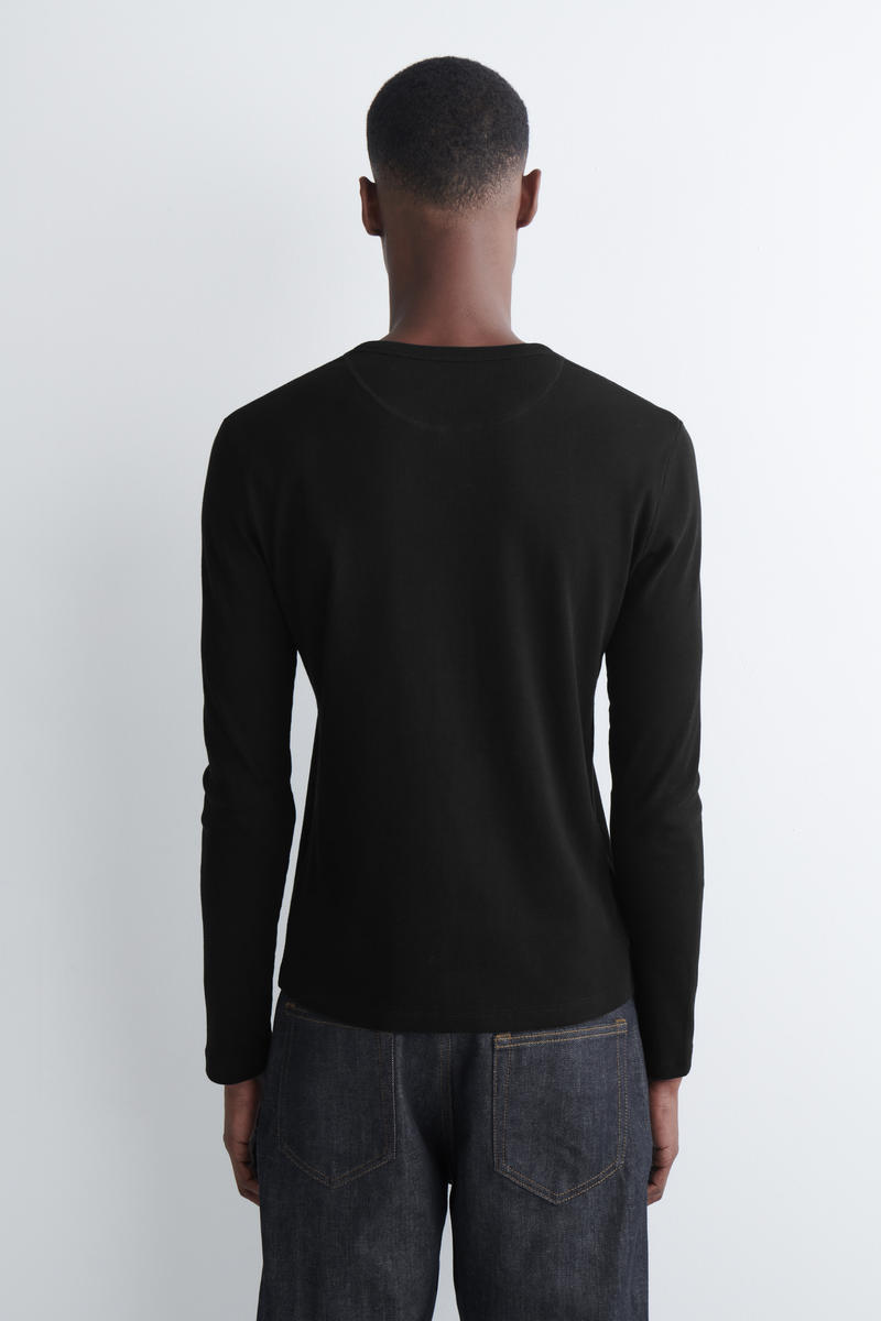 COS リブ編み コットン長袖ヘンリーTシャツ