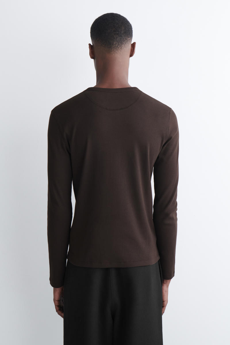 COS リブ編み コットン長袖ヘンリーTシャツ