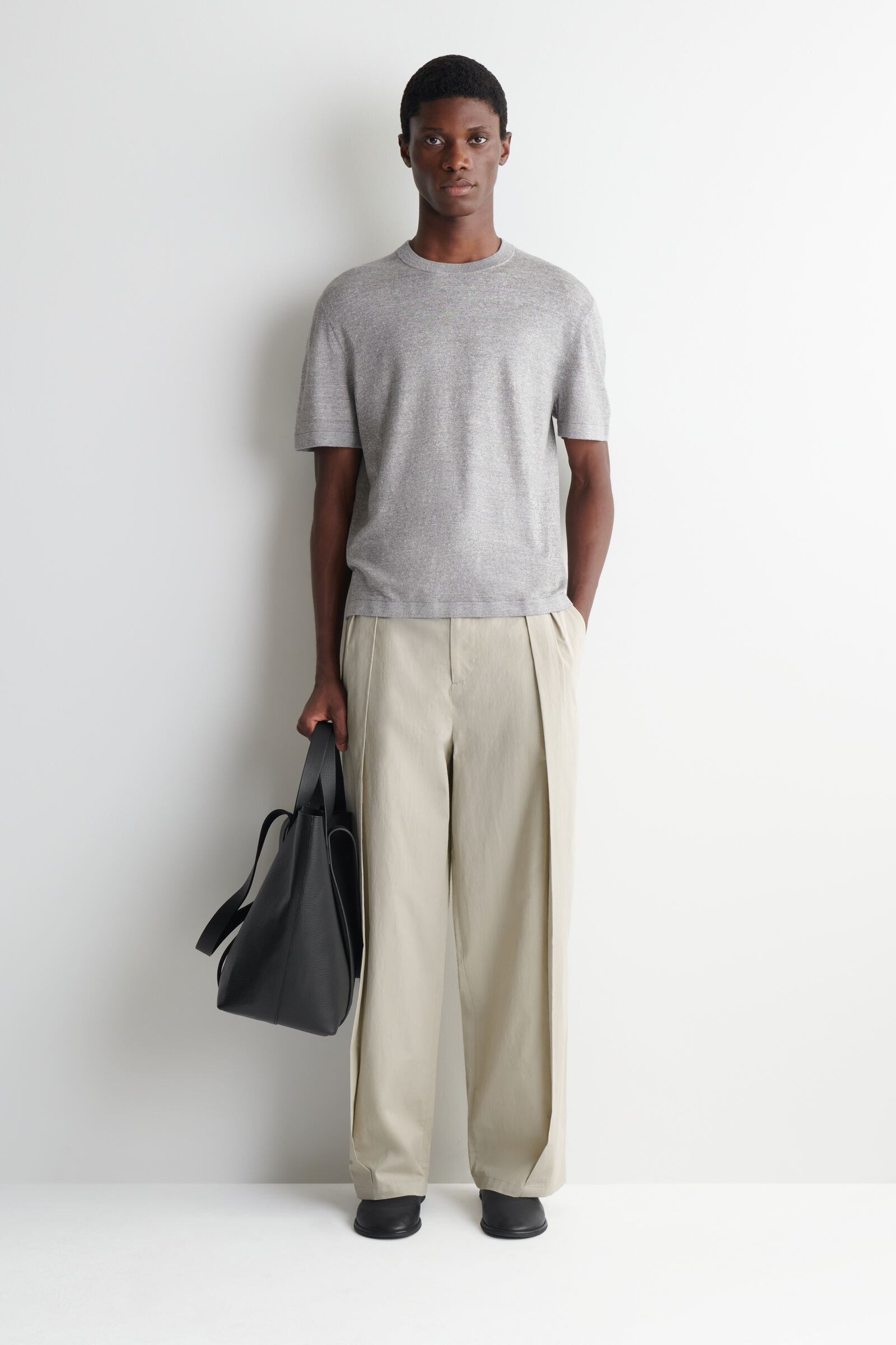 KNITTED LINEN T-SHIRT ニットリネンTシャツ グレーメランジ｜COS コス