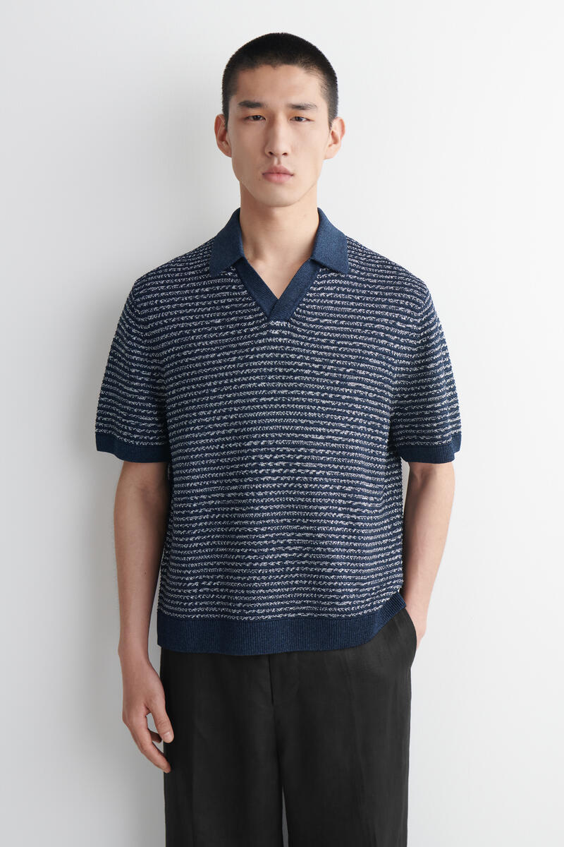 OPEN-KNIT POLO SHIRT オープンニットポロシャツ ネイビー / ホワイト