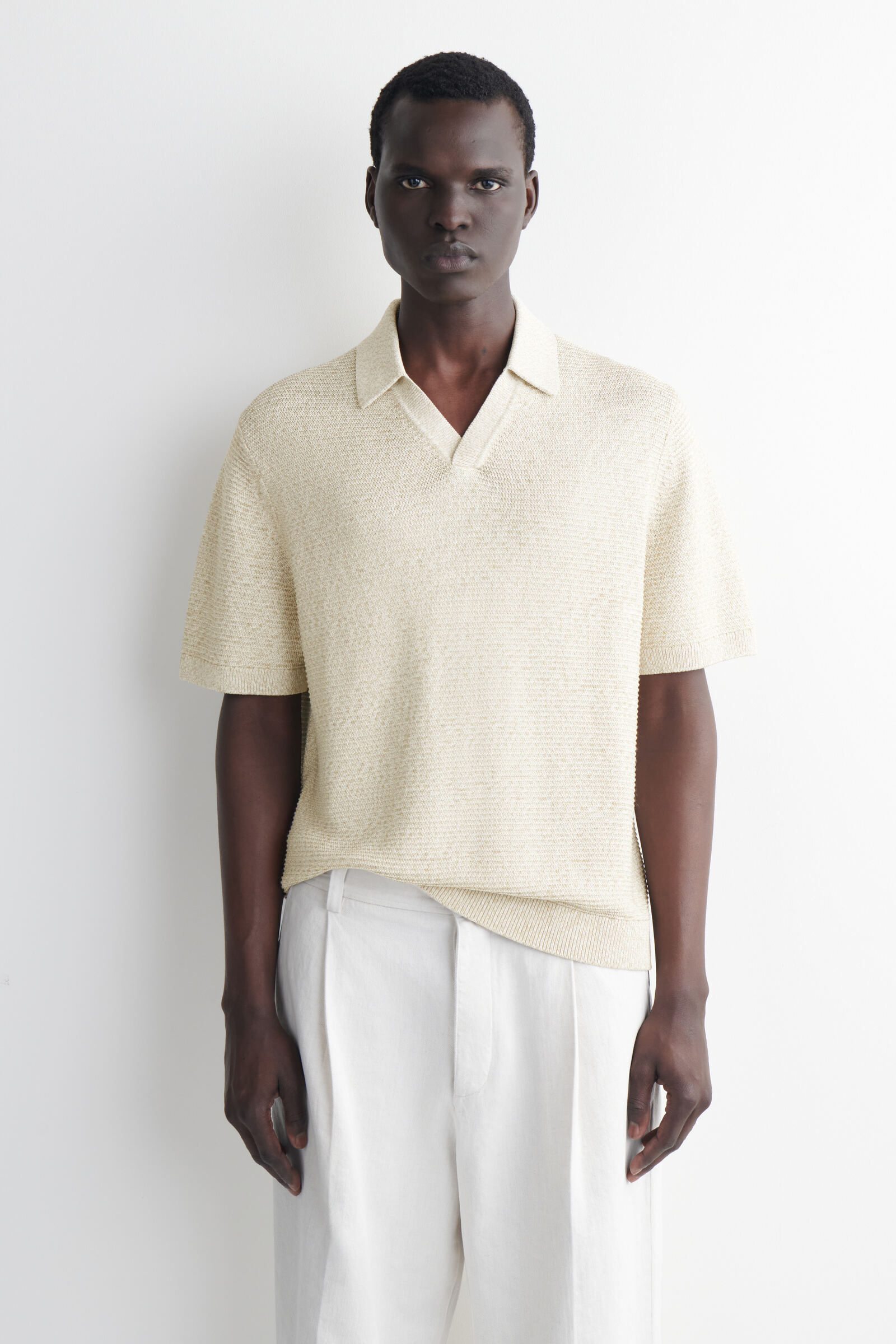 OPEN-KNIT POLO SHIRT オープンニットポロシャツ ライトベージュ