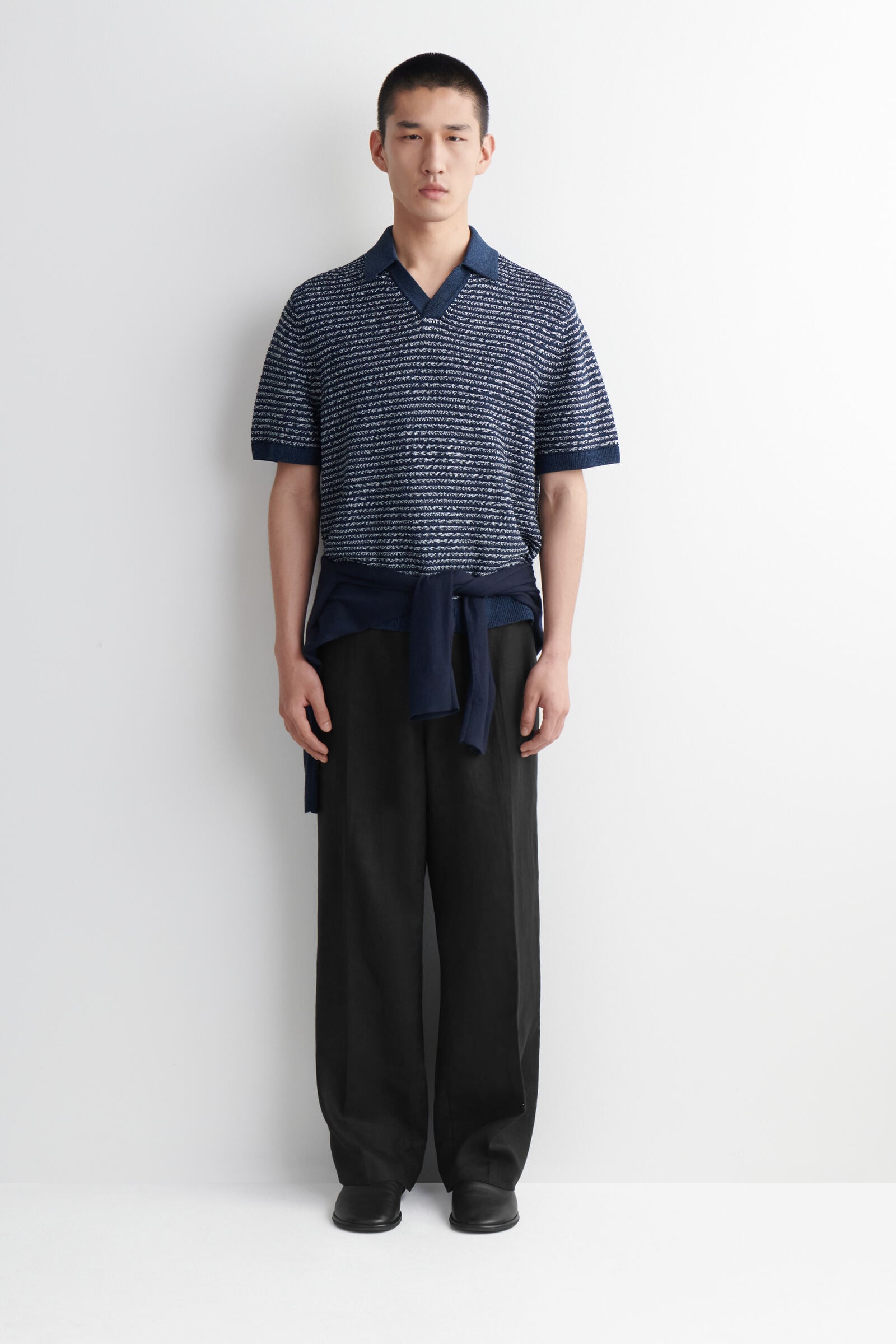 OPEN-KNIT POLO SHIRT オープンニットポロシャツ ネイビー / ホワイト