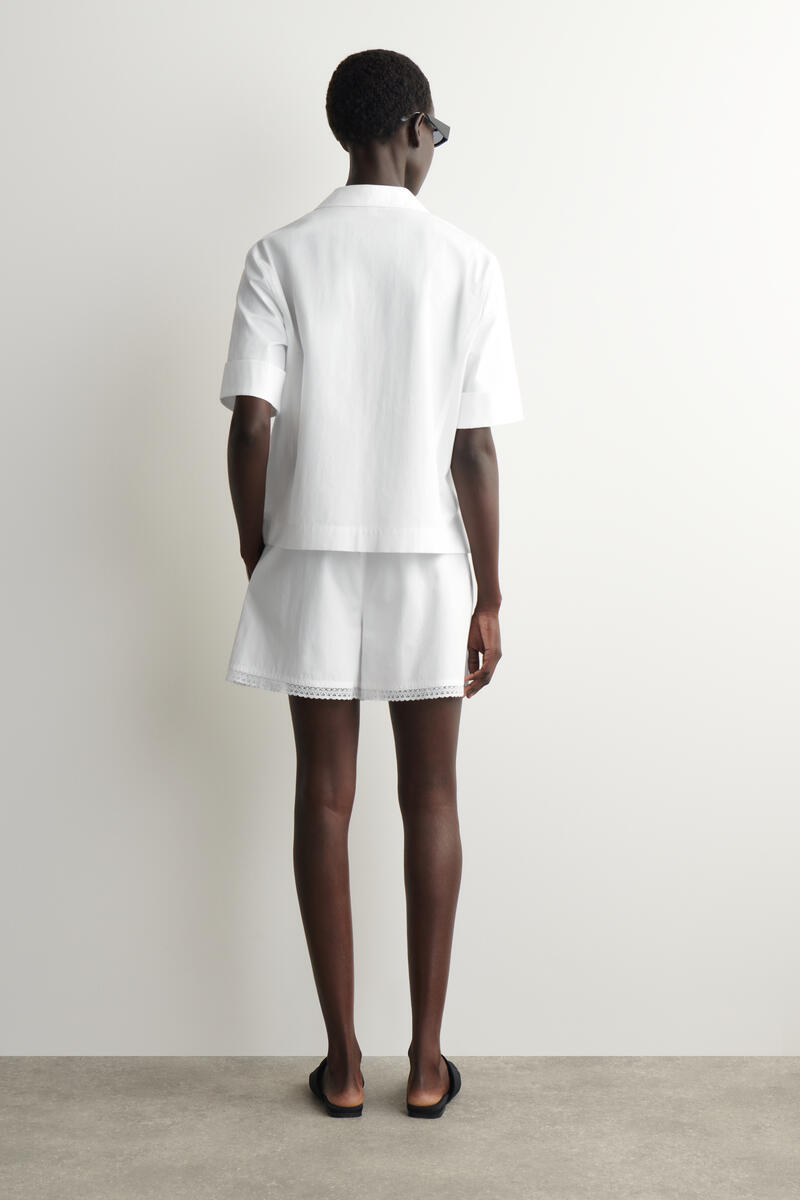 LACE-TRIMMED COTTON SHORTS レーストリムコットンショーツ ホワイト