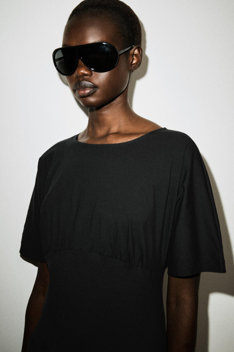 COS ウエストシェイプ  コットンミディドレス