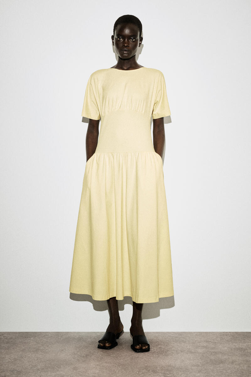 COS ウエストシェイプ  コットンミディドレス