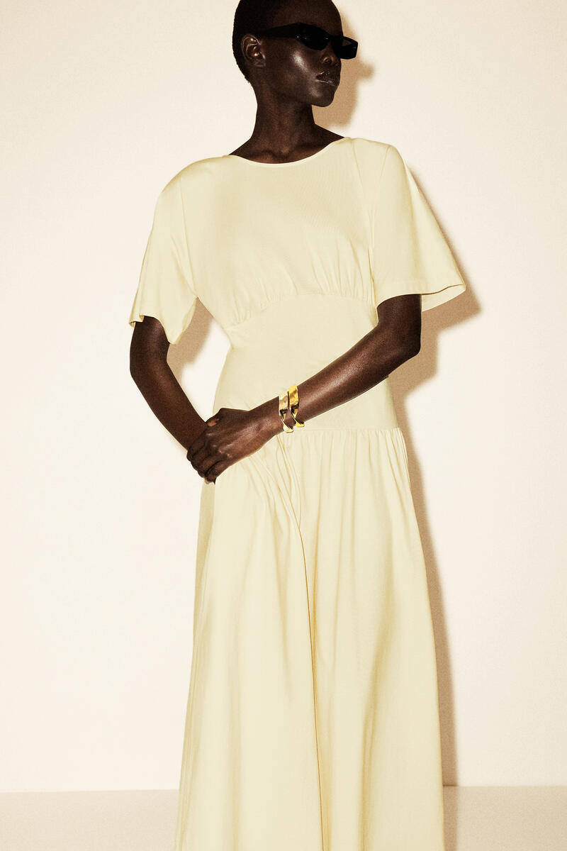 COS ウエストシェイプ  コットンミディドレス