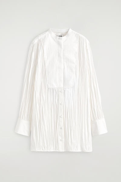 COS ビブフロント しわ加工 コットンシャツドレス