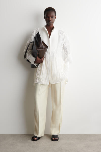 COS ビブフロント しわ加工 コットンシャツドレス