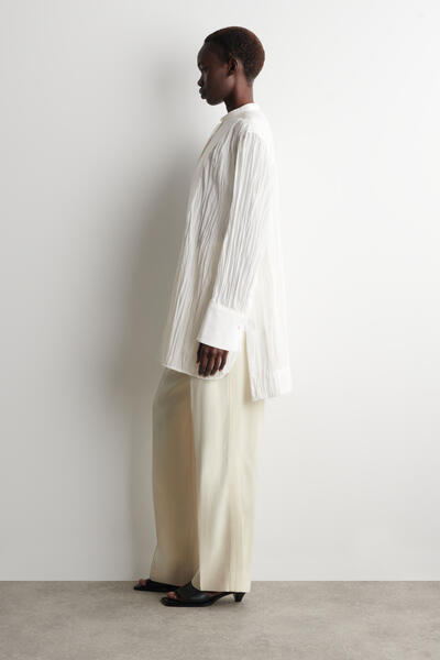 COS ビブフロント しわ加工 コットンシャツドレス