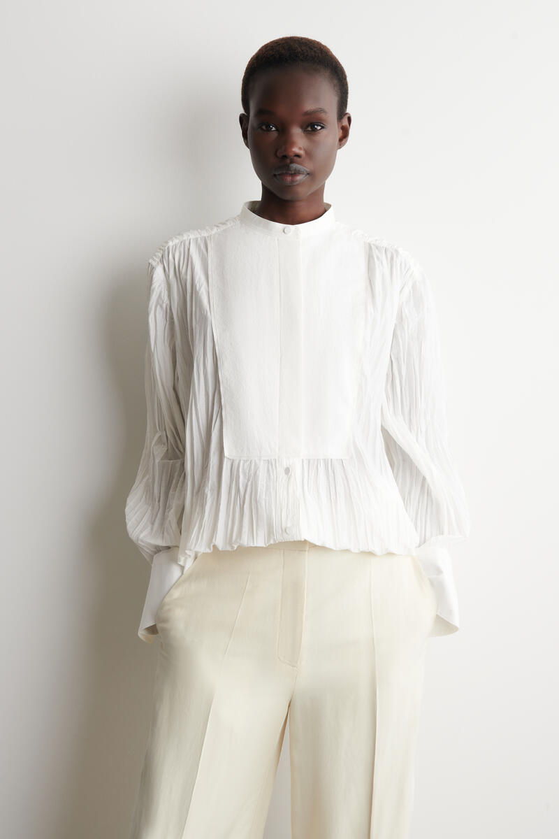 COS ビブフロント しわ加工 コットンシャツドレス