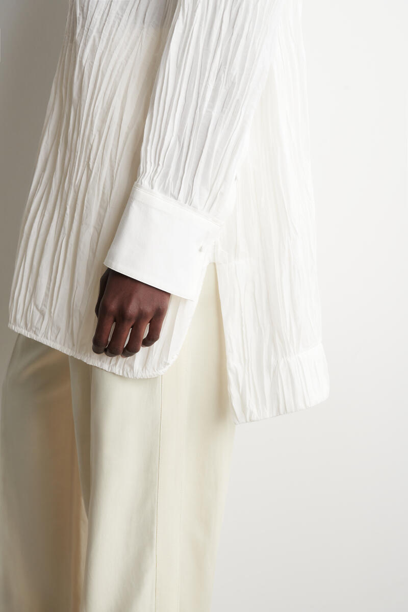 COS ビブフロント しわ加工 コットンシャツドレス