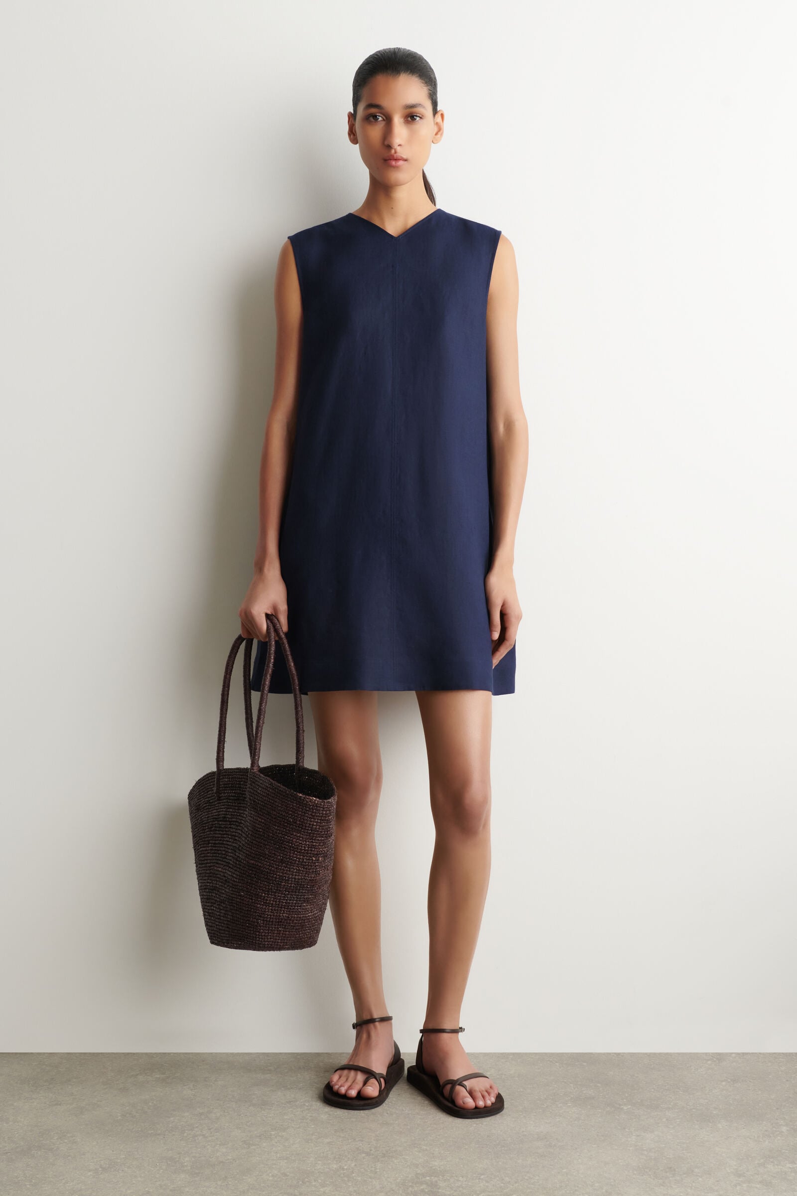 V-NECK OPEN-BACK LINEN MINI DRESS Vネック オープンバック リネン