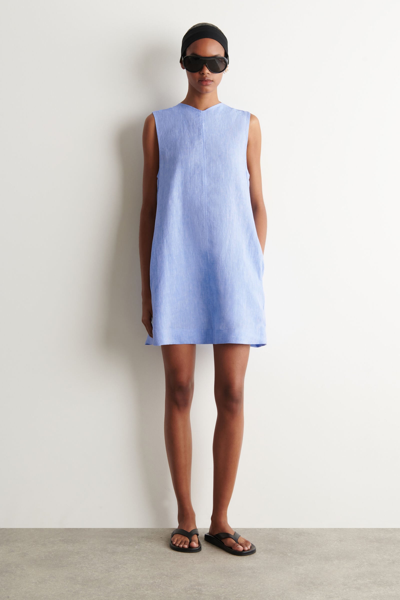 V-NECK OPEN-BACK LINEN MINI DRESS Vネック オープンバック リネン