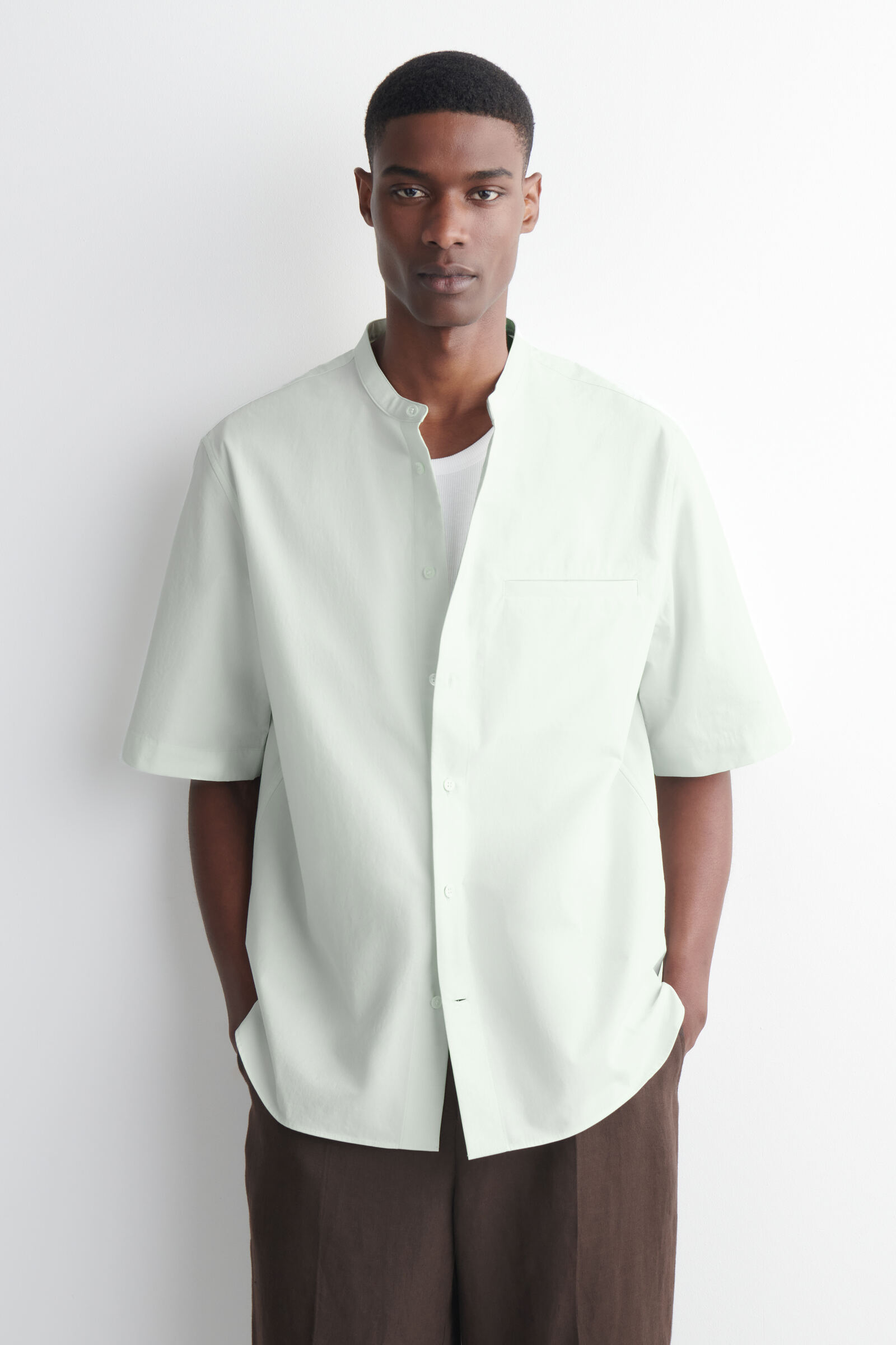 RELAXED-FIT SEERSUCKER GRANDAD-COLLAR SHIRT リラックスフィット
