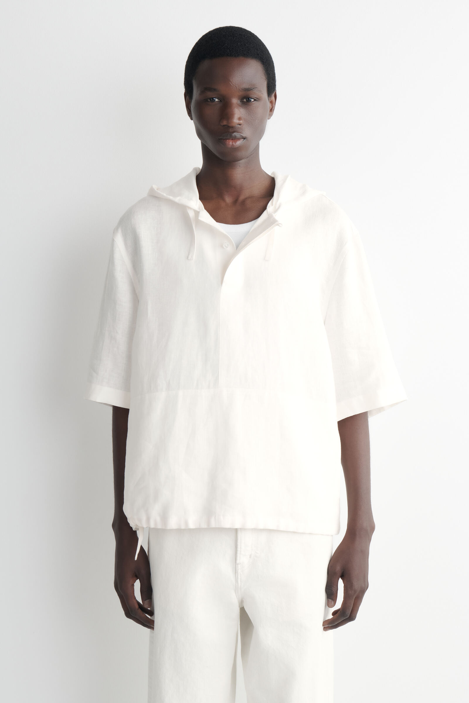 DRAWSTRING HOODED LINEN POPOVER SHIRT ドローストリング フーディー