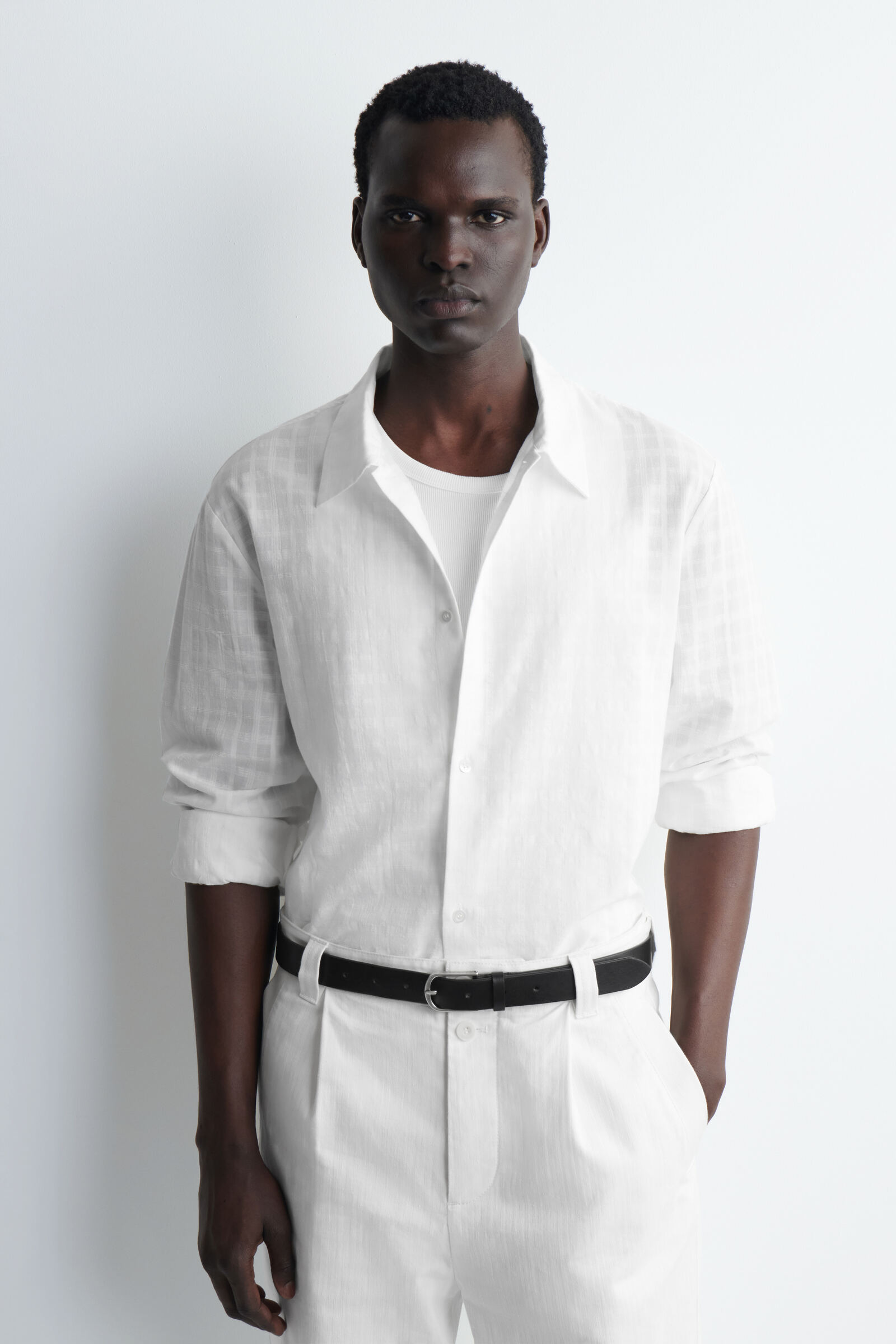 CHECKED COTTON-JACQUARD SHIRT チェック柄 コットンジャカードシャツ 