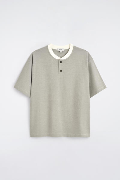 COS ストライプ柄 コットン ヘンリーネック Tシャツ