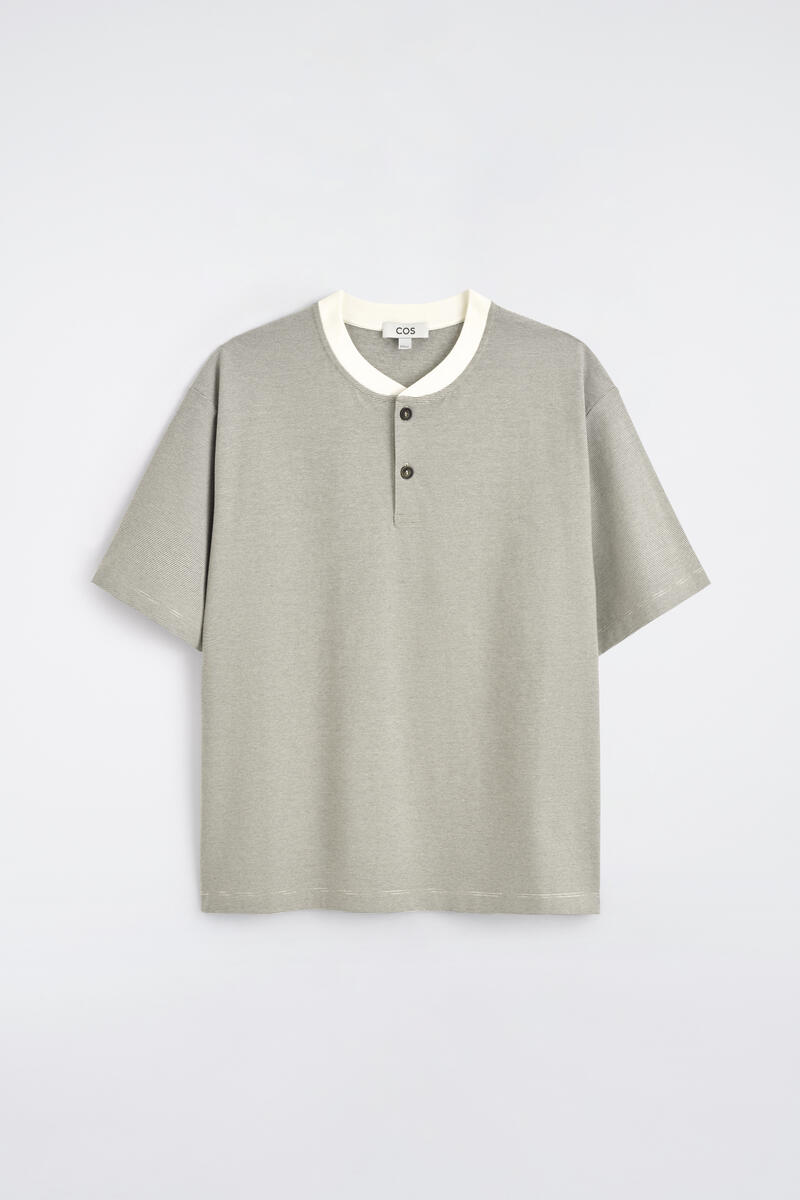 COS ストライプ柄 コットン ヘンリーネック Tシャツ