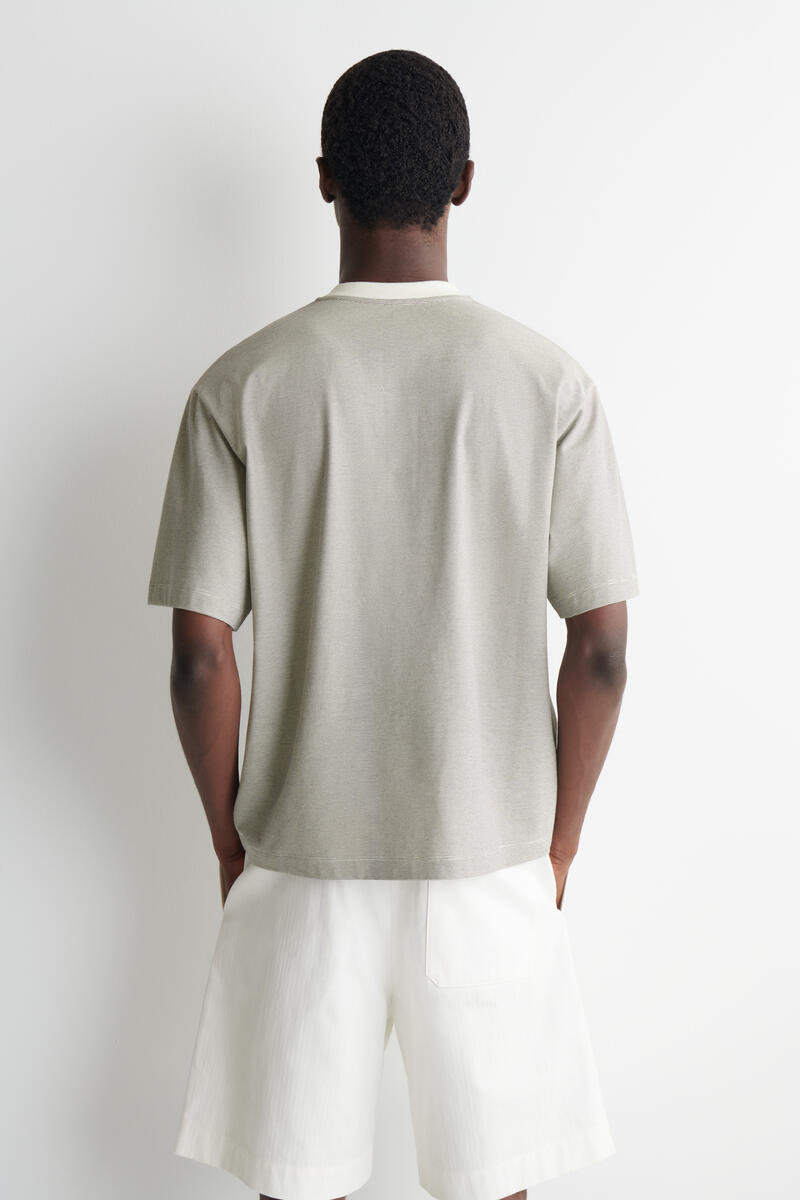 COS ストライプ柄 コットン ヘンリーネック Tシャツ