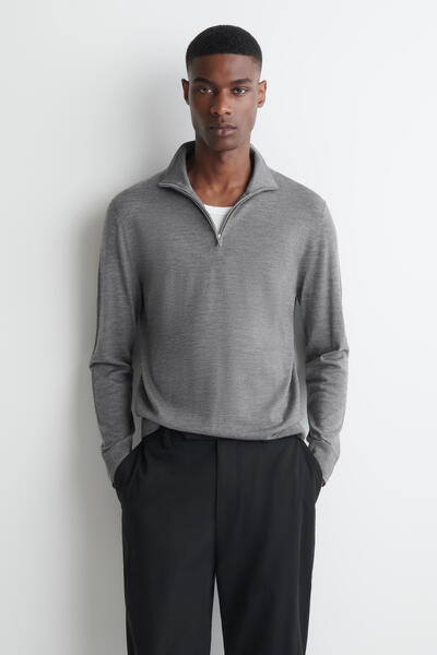 MERINO WOOL ZIP-UP FUNNEL-NECK JUMPER