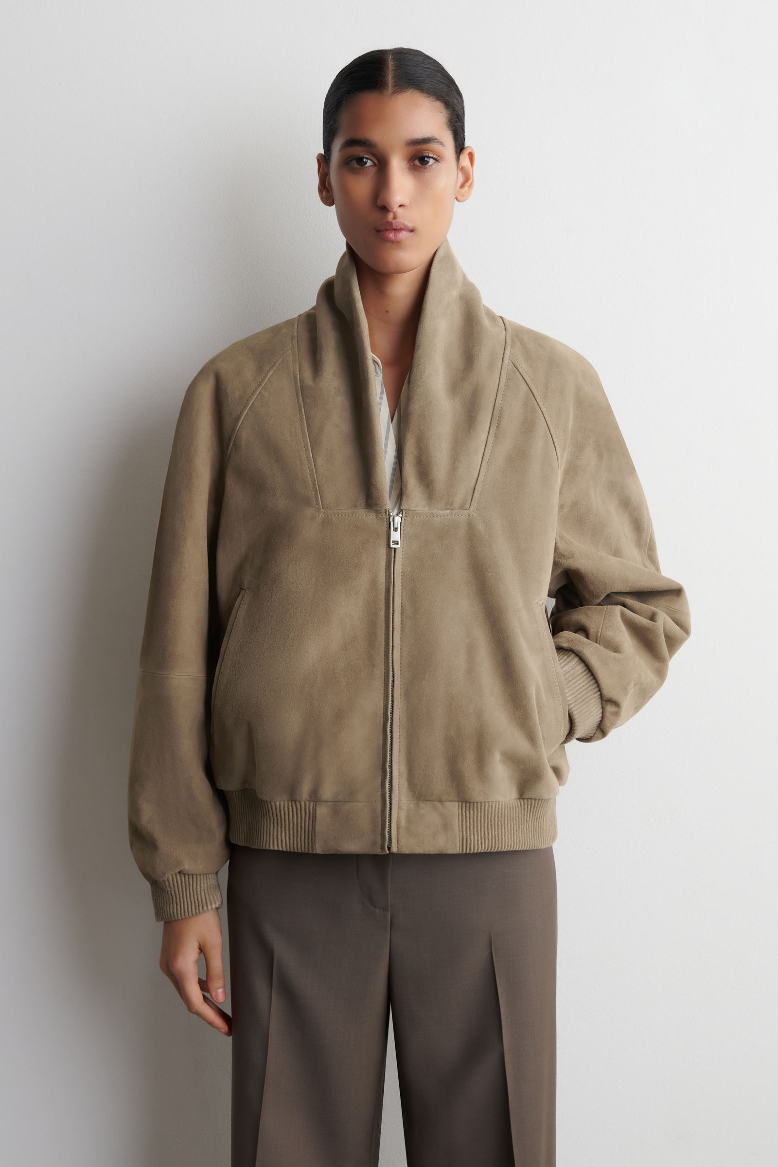 SHAWL-COLLAR SUEDE BOMBER JACKET ショールカラーのスエードボンバー