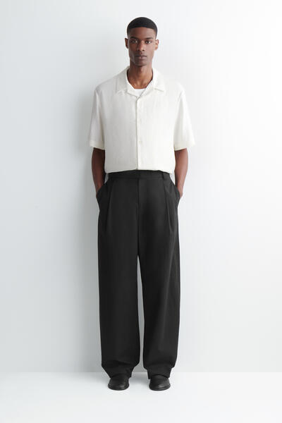 COTTON RELAXED-FIT BARREL-LEG TROUSERS