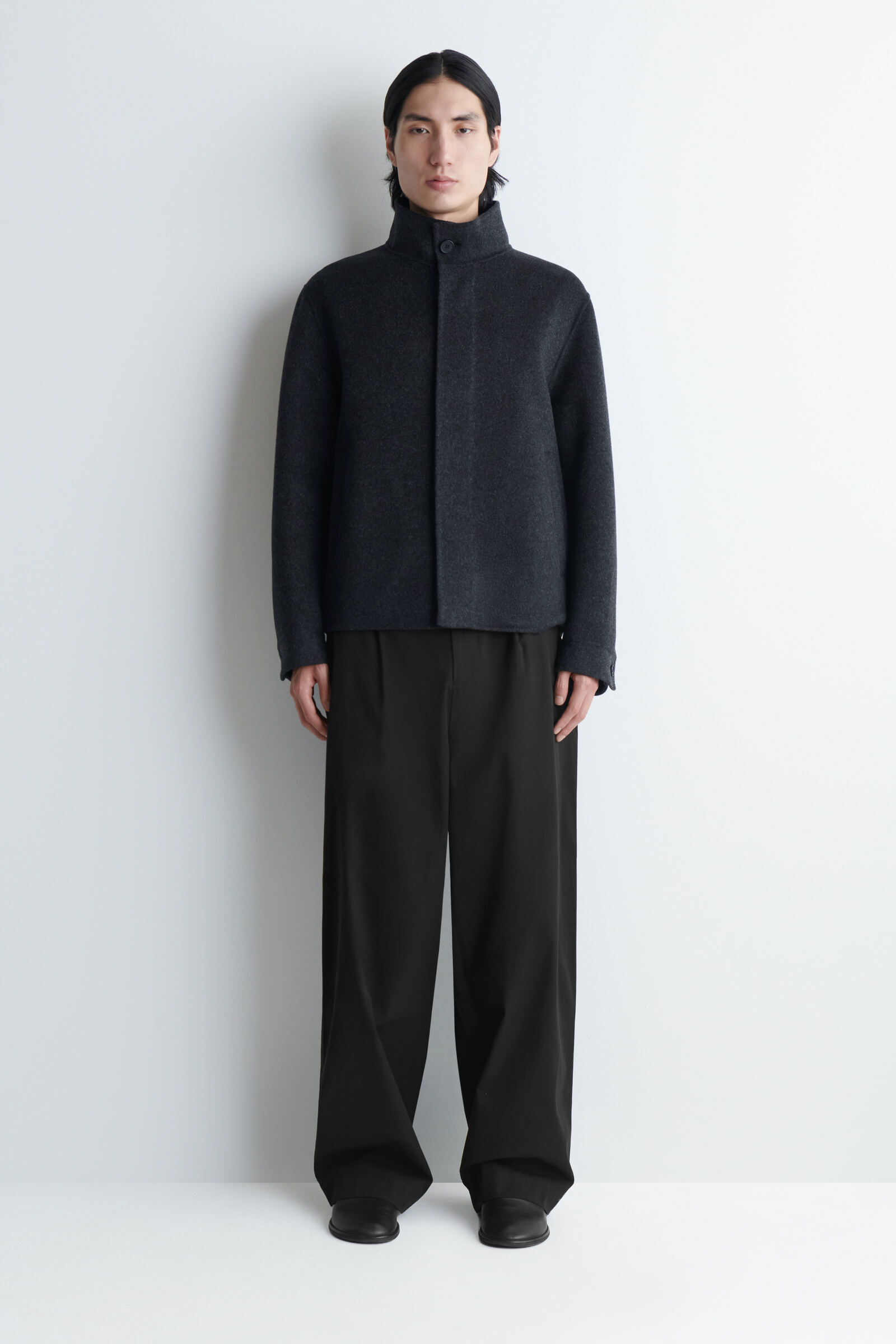 DOUBLE-FACED WOOL FUNNEL-NECK JACKET ダブルフェイス ウール