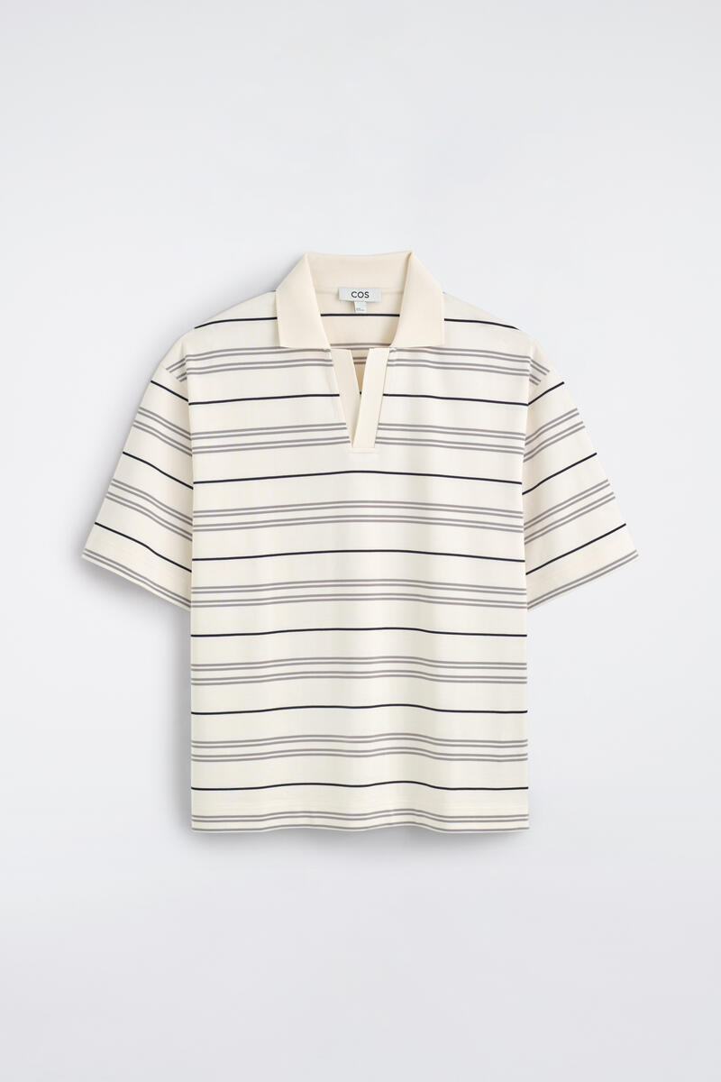 SKOLOCT ストライプ ポロシャツ STRIPED OPEN-COLLAR POLO SHIRT ストライプ柄 オープンカラー