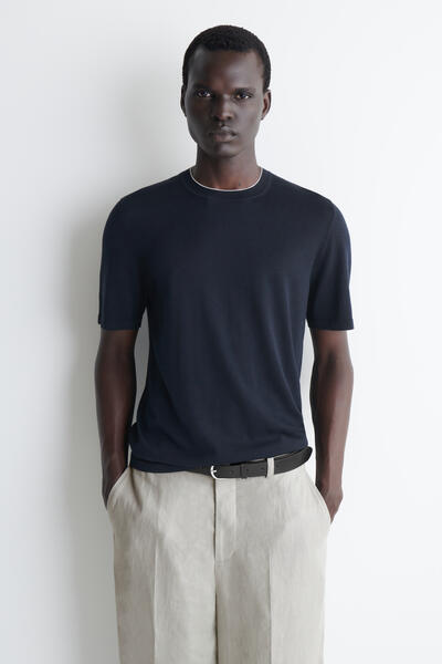 CONTRAST-TIPPED SILK-COTTON T-SHIRT