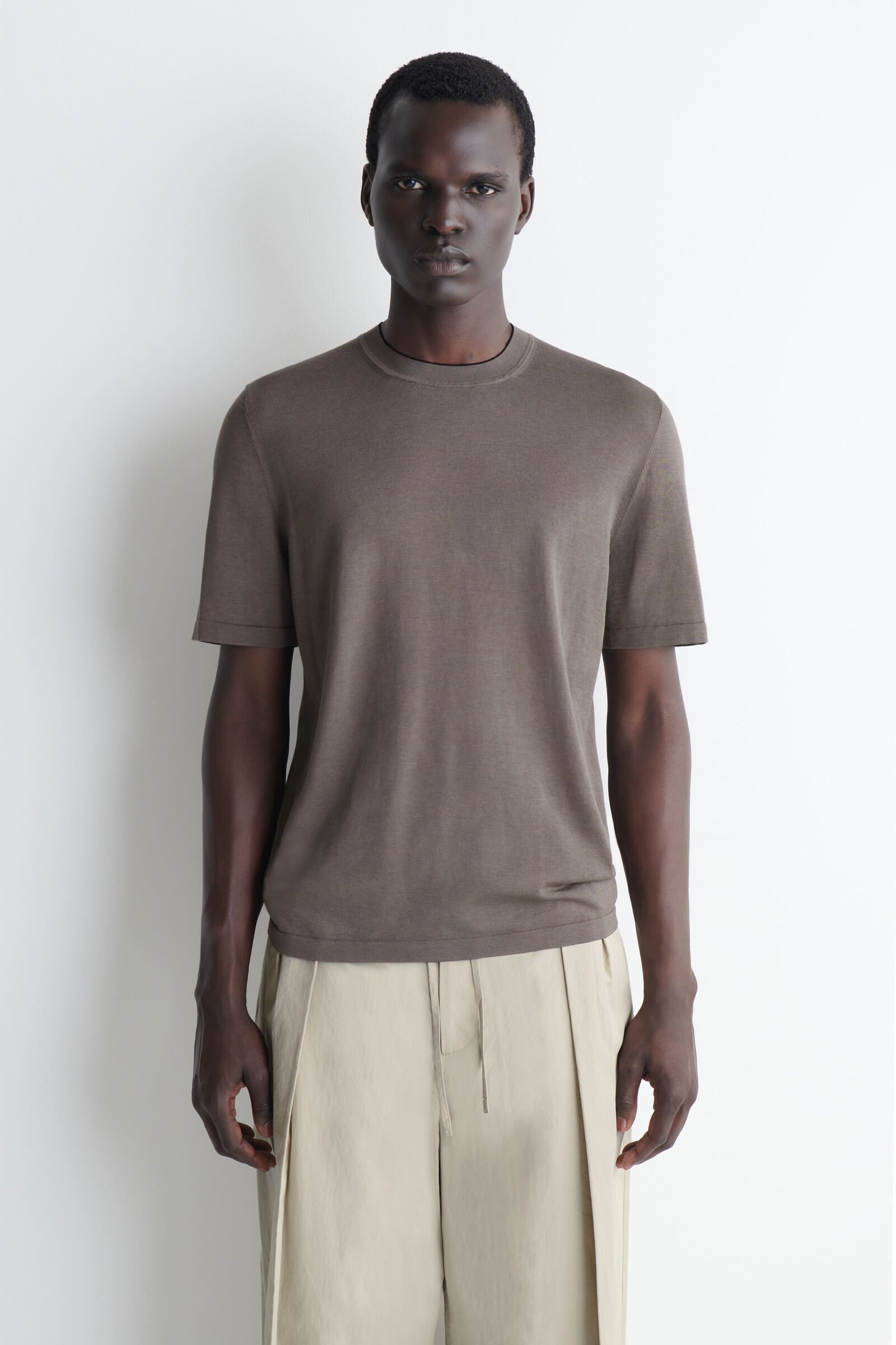 CONTRAST-TIPPED SILK-COTTON T-SHIRT コントラストトリム シルク