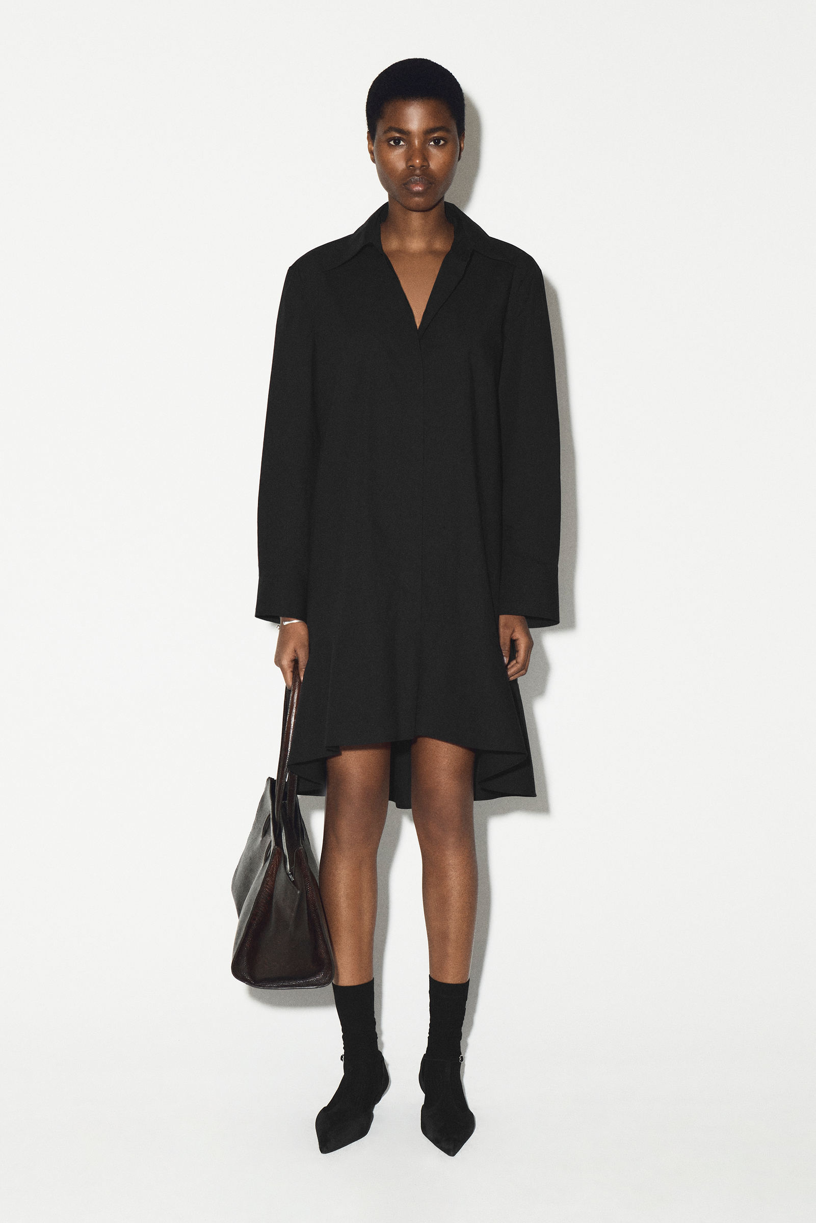 FLARED COTTON MINI SHIRT DRESS フレアコットンミニシャツワンピース 