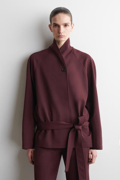 COS ベルト付きウール混ショールカラージャケット