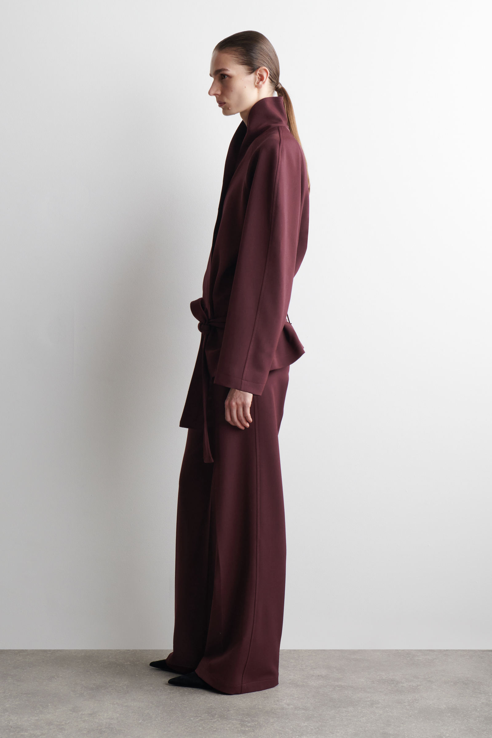BELTED WOOL-BLEND SHAWL-COLLAR JACKET ベルト付きウール混ショール