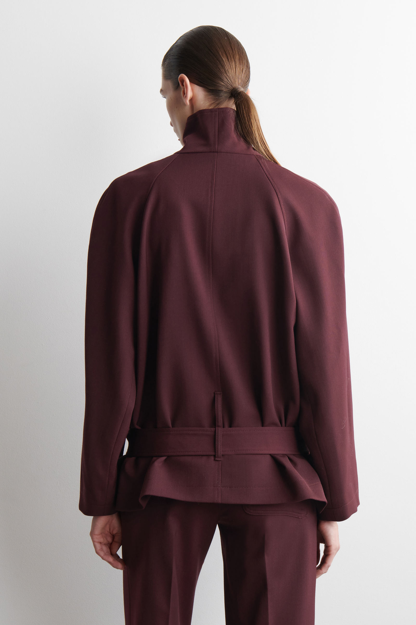 BELTED WOOL-BLEND SHAWL-COLLAR JACKET ベルト付きウール混ショール 