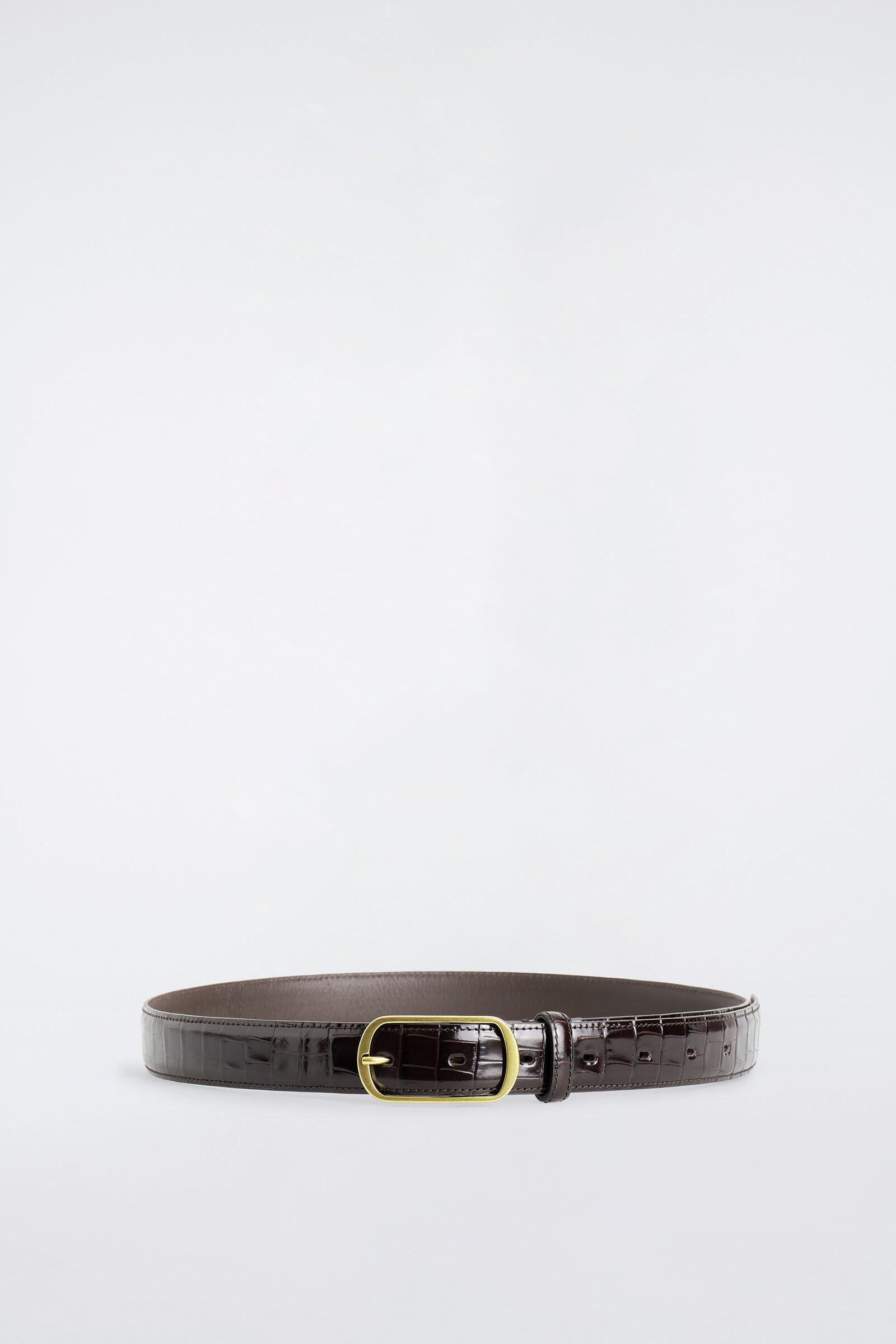 CURVED-BUCKLE CROC-EFFECT LEATHER BELT カーブバックル クロコダイル