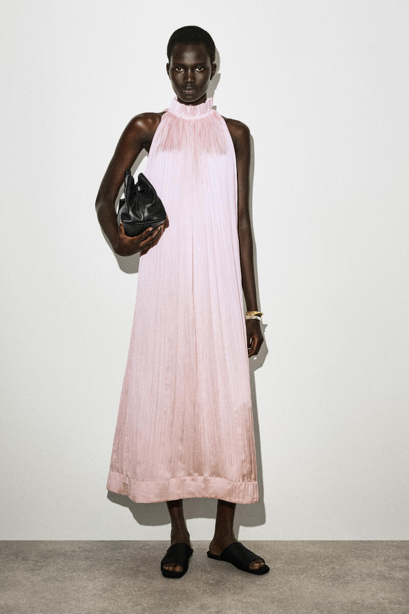 COS シワ加工サテン ミディワンピース