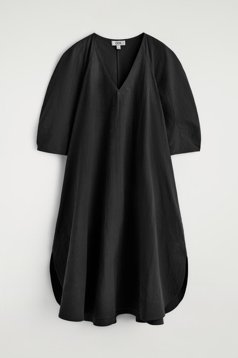 COS ラウンドVネック　コットンミディドレス