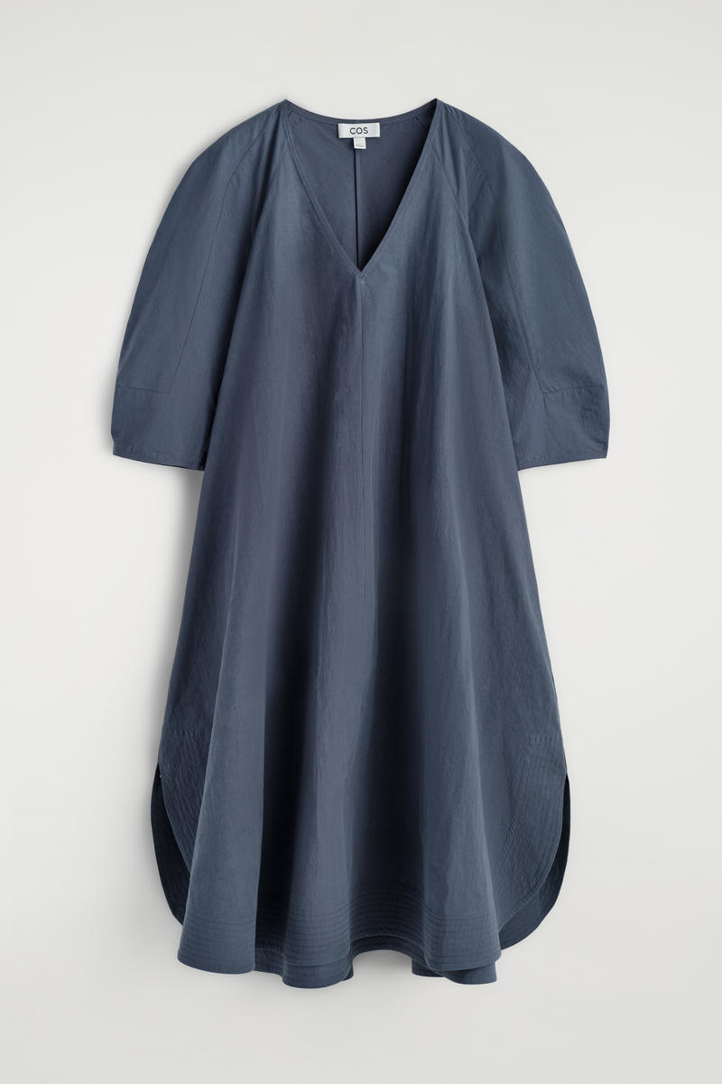 COS ラウンドVネック　コットンミディドレス
