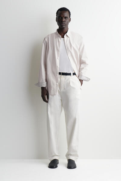 DENIM-HERRINGBONE RELAXED-FIT TAPERED TROUSERS