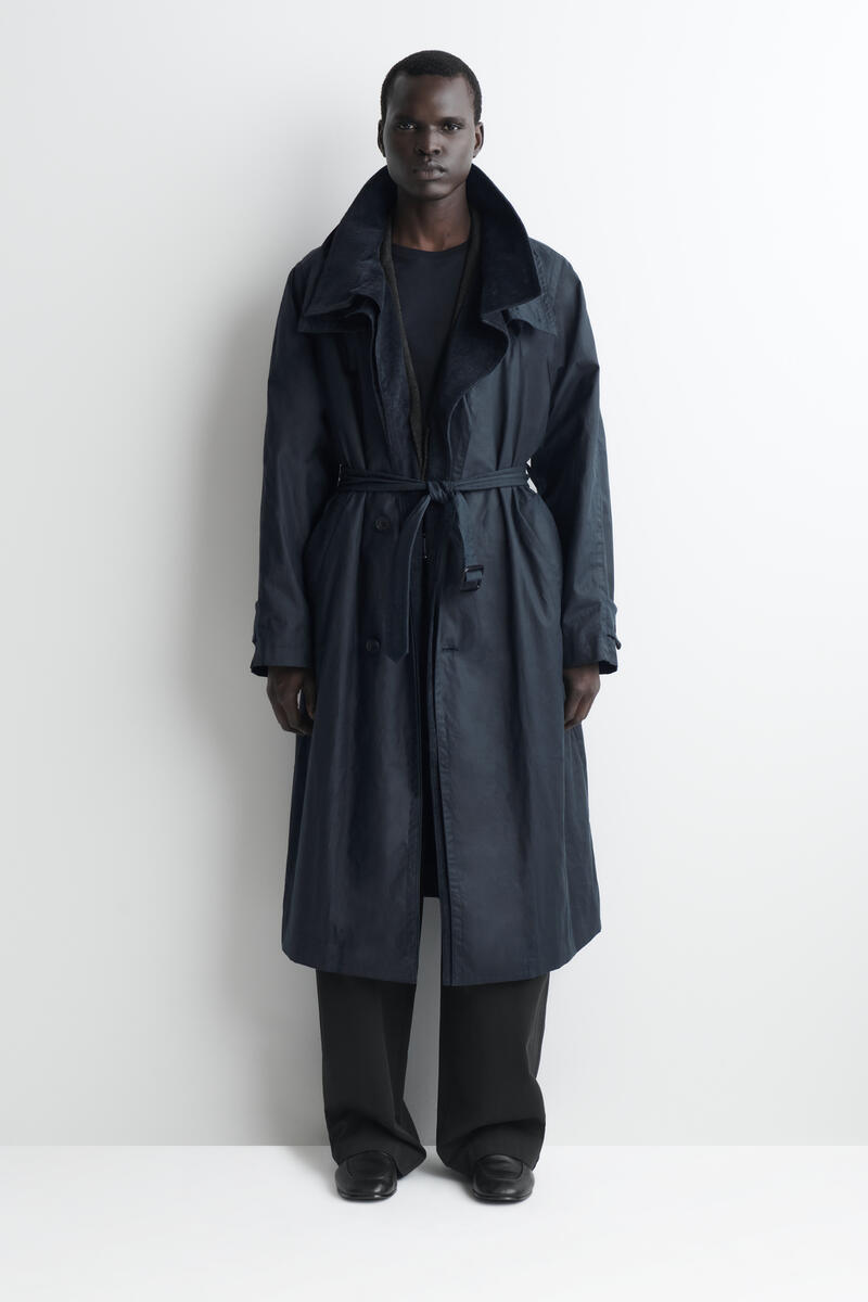 CORDUROY-COLLAR WAXED-COTTON TRENCH COAT コーデュロイディテール