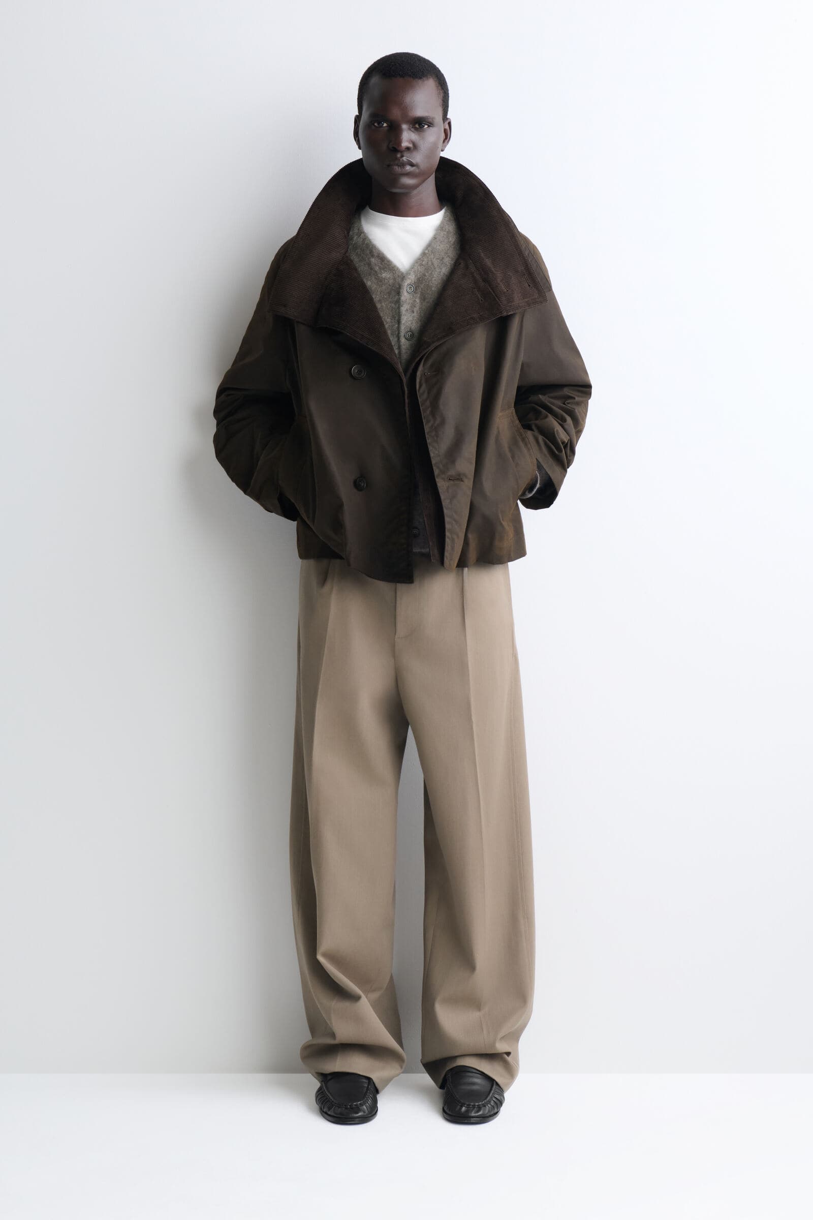 CORDUROY-DETAIL WAXED-COTTON JACKET コーデュロイディテール
